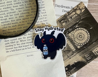 Stay Hydrated Mothman Sticker Glossy Vinyl Cute Cryptid Drinking Water Bottle Waterproof Funny Wellness Reminder Paranormal Gift