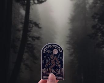 Cryptozoology Seeing is Believing Sticker Glossy/Glow in the Dark Bigfoot UFO Forest Vinyl Sticker Paranormal Cryptid Gift Sticker