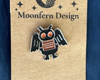 Emotional Support Mothman Enamel Pin, Cryptid Collector Gift, Spooky Cute Anxiety Support Accessory, Funny Lapel Pin, Paranormal Flair