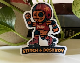 Adesivo in vinile Stitch & Destroy, adesivo divertente per roller derby, adesivo per lavori creativi, decalcomania retrò, regalo per macchine da cucire, simpatico adesivo in vinile