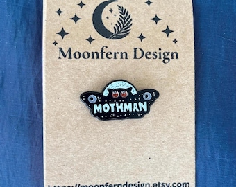 Mothman Enamel Pin, Cryptid Collector Gift, Cute Spooky Backpack Pin, Paranormal Cryptid Merch, WV Mothman Souvenir, Folklore Pin