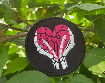 Skeleton Hands Heart Embroidered Patch, Gothic Heart Patch, Spooky Love Patch, Alternative Embroidered Patch, Jacket Badge