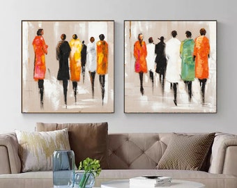 Abstract People Art Wall Decor Art Minimalist Print Modern Abstract Art Living Room Wall Art Orange Decor Abstract Wall Art