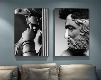 Michelangelo David Statue Wall Art, Black And White Head of David Statue Posters And Prints Wall Art Canvas Painting, Wedding Gift