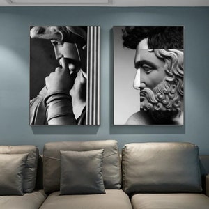 Michelangelo David Statue Wall Art, Black And White Head of David Statue Posters And Prints Wall Art Canvas Painting, Wedding Gift