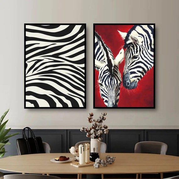 Set of 2 Canvas, Zebras Red Abstract Canvas Wall Art Poster Print,Nordic Scandinavian Ready To Hang
