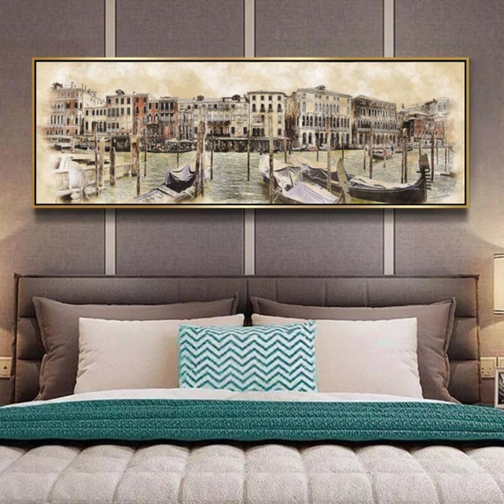 Panoramic Venice Wall Art Canvas Painting for Hotel and Bedroom Abstract Art Canvas Wall Art Large Abstract Painting 20x48in ( 50x120cm)