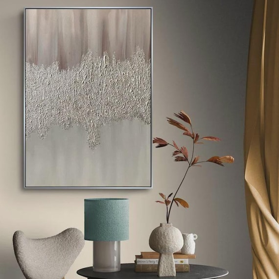 Textured Handmade Oil Paint Art Silver Detailed Abstract Painting 70x100cm Wall Art, Home decor, Luxury decor, living room