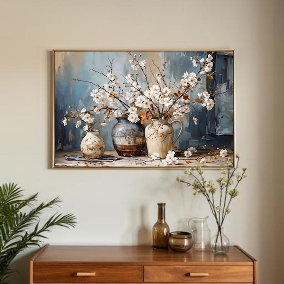 Soft Blossom Harmony Framed Canvas, Flower Canvas Wall Art, Modern Painting, Blossom Canvas, New Home Gift, Wedding Gift