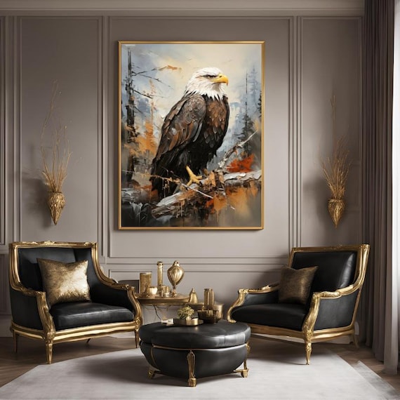 Eagle Canvas Painting, Animal Wall Art , Framed Canvas Wall Art Print, Nordic Scandinavian Ready To Hang,B&W Decor