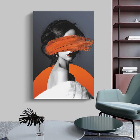 Abstract Women Orange Canvas Wall Art, Abstract Wall Art, Mid Century Modern Wall Art, Boho Art Prints, Housewarming,  Wedding Gift