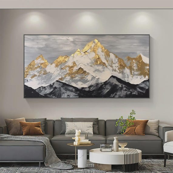 Textured Handmade Oil Paint Art Gold Mountains 70x120cm Wall Art Painting, Gold and White Modern Home decor, Luxury decor,Living Room,Canvas