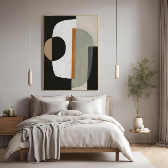 Abstract Shapes Pastel Tones Wall Art Abstract, Framed Canvas Wall Art Print, Nordic Scandinavian Ready To Hang,B&W Decor