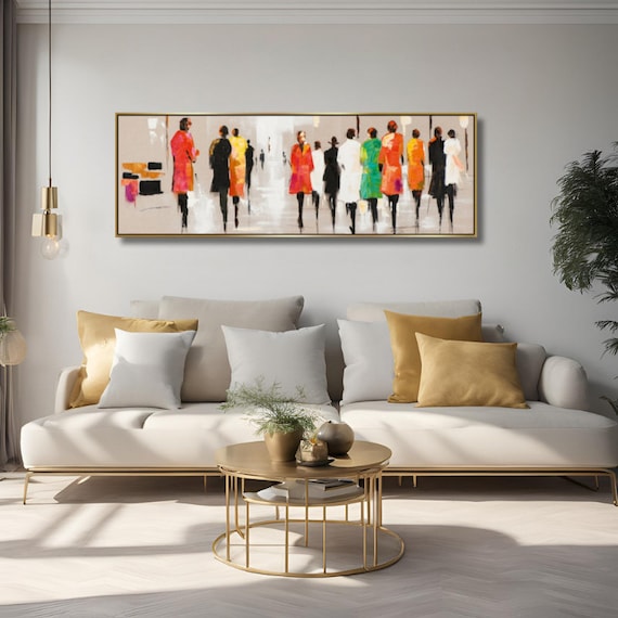 Panoramic Colorful Wall Art Canvas Painting for Hotel and Bedroom Abstract Art Canvas Wall Art Large Abstract Painting 20x48in ( 50x120cm)
