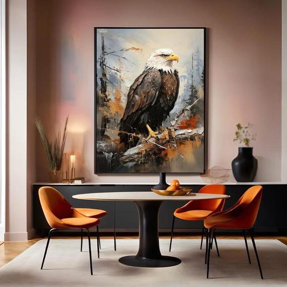 Eagle on Branch Canvas Print Wild Animal Wall Art Forest Large Canvas Art Ready to Hang Canvas