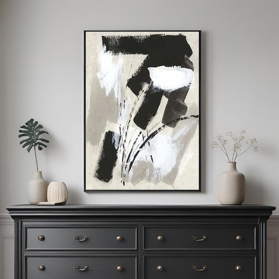 Textured Handmade Oil Paint Art Black and White Brush Strokes 70x100cm Wall Art, Home decor, Luxury decor, living room, Modern Art