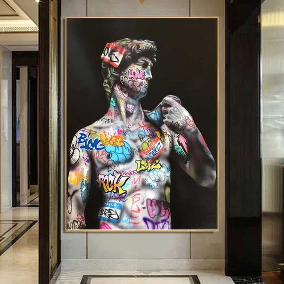 Graffitti David Sculpture Canvas Wall Art, Framed Canvas Painting, Fleece Sculpture Canvas Painting,Ready to Hang Canvas