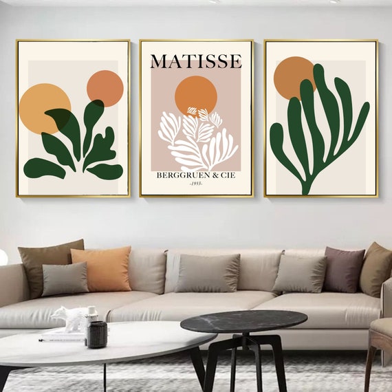 Set of 3 Mattisse Wall Art, Abstract Wall Art, Framed Canvas Wall Art, Vivid Wall Decor, Wedding Gift, New House Gift