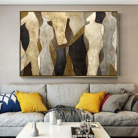 Earth Tones Abstract Shape Framed Canvas Painting - Brown and Gold Artwork, Nordic Scandinavian Ready To Hang