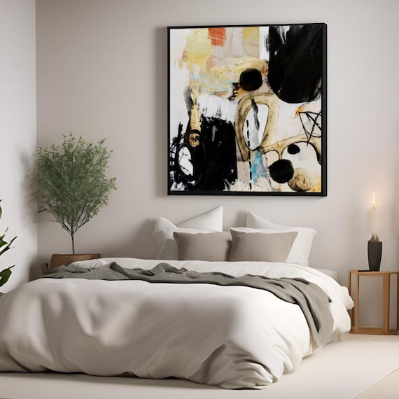 Mixed Colors Abbstract Wall Art Black Canvas Painting Flower Canvas Wall Art Large Living Room Painting