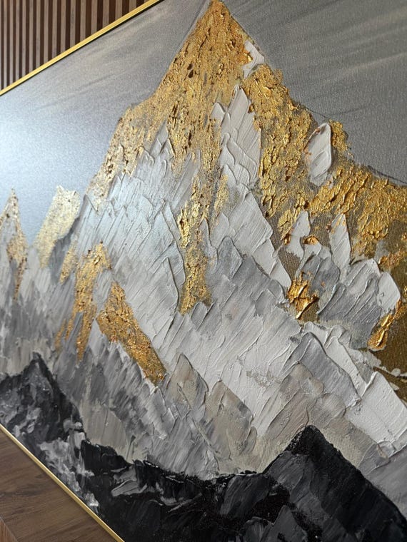 手書き油絵 ゴールドマウンテン 額付 絵画 インテリア ☆特大秀作