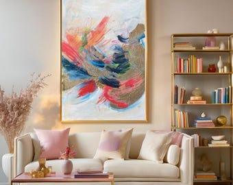 Textured Handmade Oil Paint Art Gold Detailed Mixed Colors Art 60x90cm Wall Art, Abstract Home decor, Luxury decor, living room, Painting