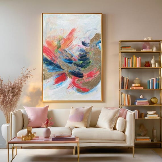 Textured Handmade Oil Paint Art Gold Detailed Mixed Colors Art 60x90cm Wall Art, Abstract Home decor, Luxury decor, living room, Painting