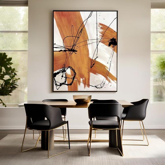 Brush Splash Effect Canvas Print Orange and Black Abstract Wall Art Large Canvas Art Ready to Hang Canvas