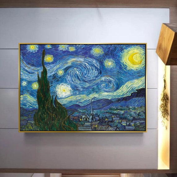 Starry Night Silver Framed Canvas, Starry Night Canvas Wall Art, Van Gogh Painting, Famous Canvas, New Home Gift, Wedding Gift