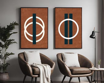 Set of 2 Canvas, Abstract Tile Color Geometry Poster Minimalist canvas Paintings Boho wall art paintings Ready To Hang
