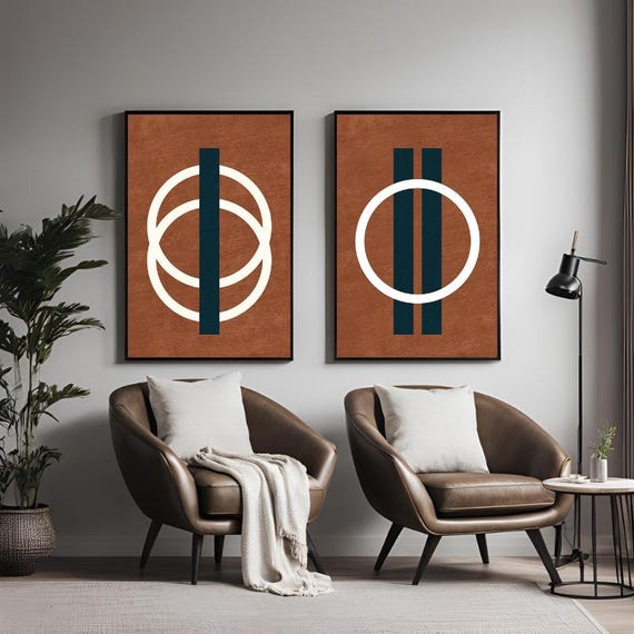 Set of 2 Canvas, Abstract Tile Color Geometry Poster Minimalist canvas Paintings Boho wall art paintings Ready To Hang