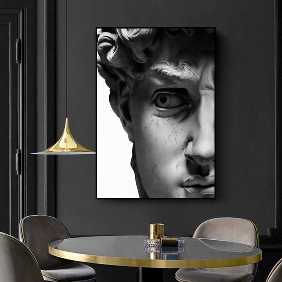 David Sculpture Wall Art Abstract, Framed Canvas Wall Art Print, Nordic Scandinavian Ready To Hang, B&W Decor