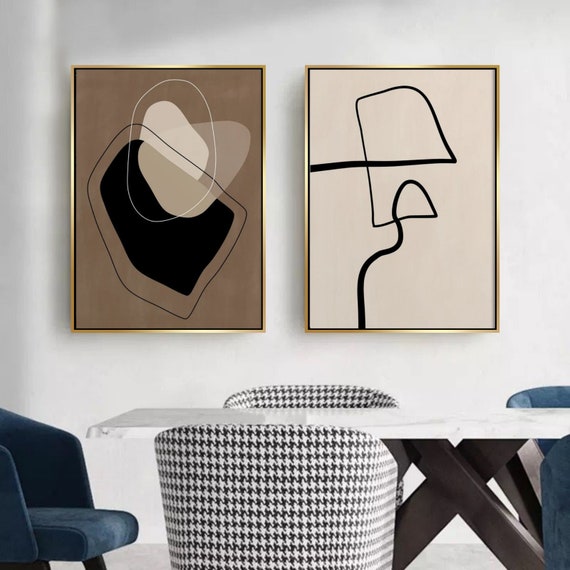 Set of 2 Canvas, Abstract in Brown Beige Tones Canvas Wall Art Poster Print,Nordic Scandinavian Ready To Hang