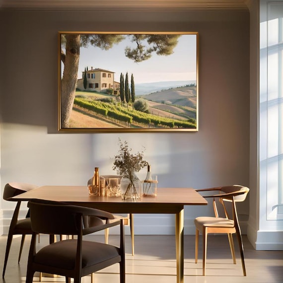 A Vineyard House in Tuscany Wall Art Abstract, Framed Canvas Wall Art Print, Nordic Scandinavian Ready To Hang,B&W Decor