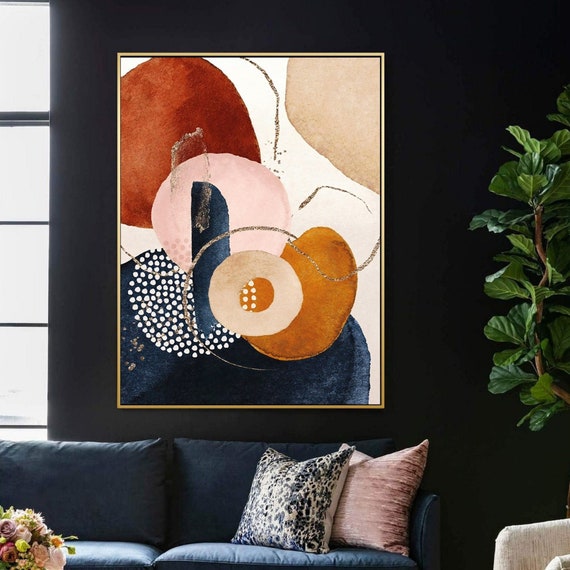Orange Wall Art, Abstract Canvas Wall Art, Framed Canvas Painting, Orange Wall Art, Geometric Print, Home Decor