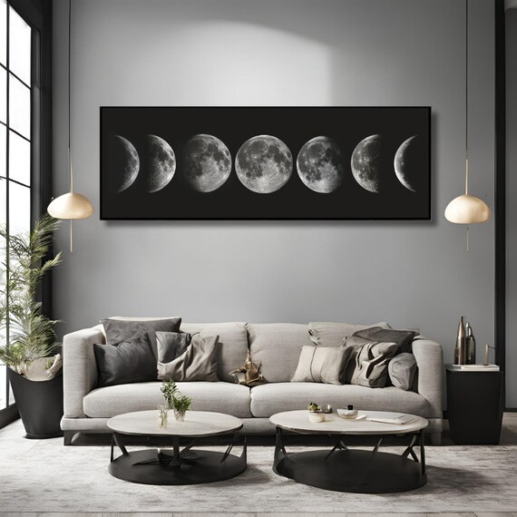Panoramic Moon Wall Art Canvas Painting for Hotel and Bedroom Abstract Art Canvas Wall Art Large Abstract Painting 20x48in ( 50x120cm)