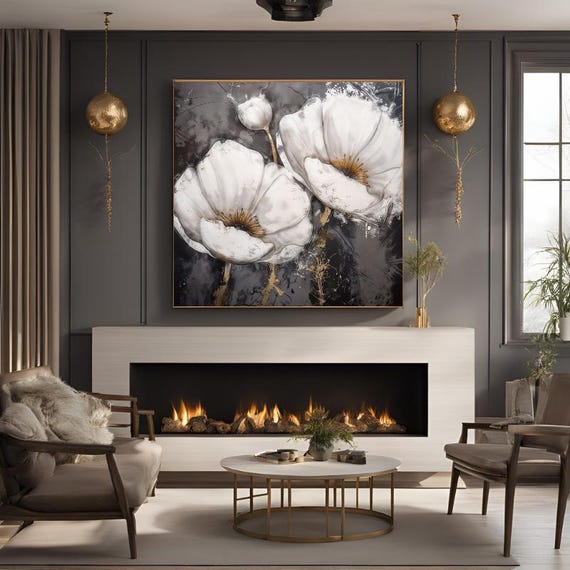 Textured Handmade Oil Paint Art Gray and Beige Flower 90x90cm Wall Art Floral Painting,Modern Home decor, Living Room, Canvas Art
