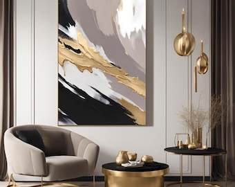 Golden Flow Canvas Print Gold and Pastel Colors Abstract modern wall art Large Canvas Art Ready to Hang Canvas