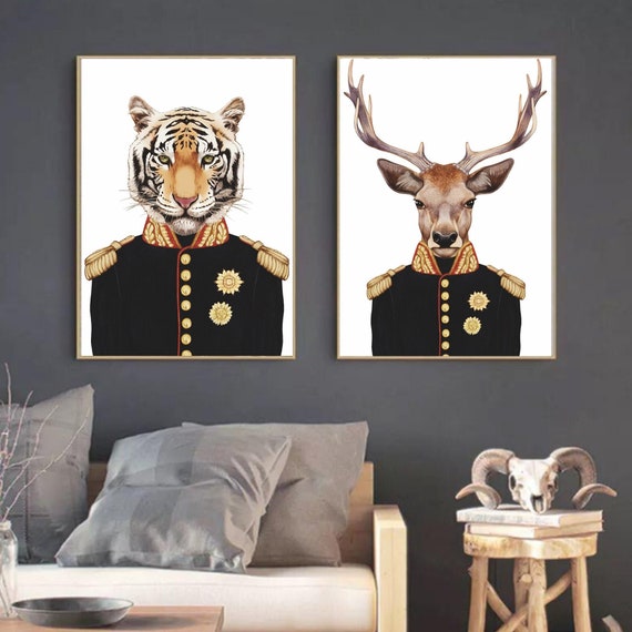 General Animals Set Of 2, Animal Painting Canvas, Renaissance Portrait from Photo, Renaissance Animal Painting, Funny Pet Lover Gift