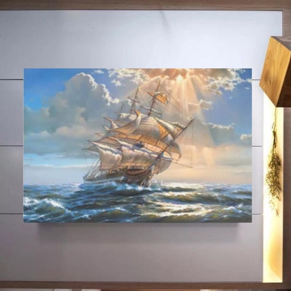 Ship Canvas, Pirate Ship Painting, Huge Canvas Wall Art, Rowing Boat Wall Art, Room Decor, Canvas Wall Art, Luxury Canvas Wall Art