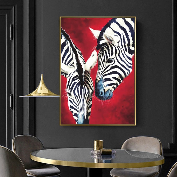 Red Zebra  Canvas Wall Art, graffiti Zebra Wall Art, Gift Black and White Zebra decor, canvas print ready to hang