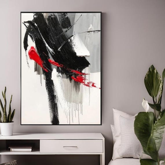 Textured Handmade Oil Paint Art Abstract Brush Strokes, Black and Red 70x100cm Wall Art, Home decor, Luxury decor, living room, Canvas art