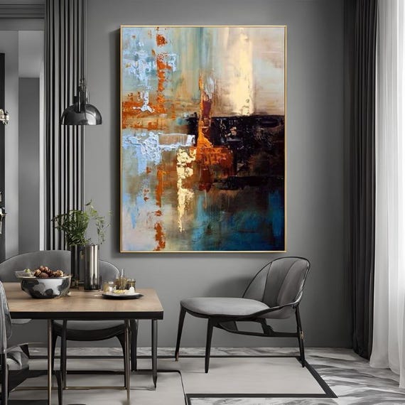 Textured Handmade Oil Paint Art Abstract Vintage Look with Mixed Colors 70x100cm Wall Art, Home decor, Luxury decor, living room