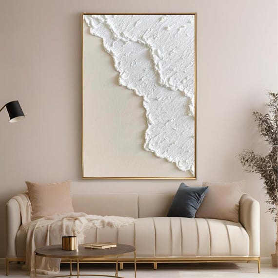 Textured Handmade Oil Paint Art Abstract Waves, White and Beige  70x100cm Wall Art, Home decor, Luxury decor, living room