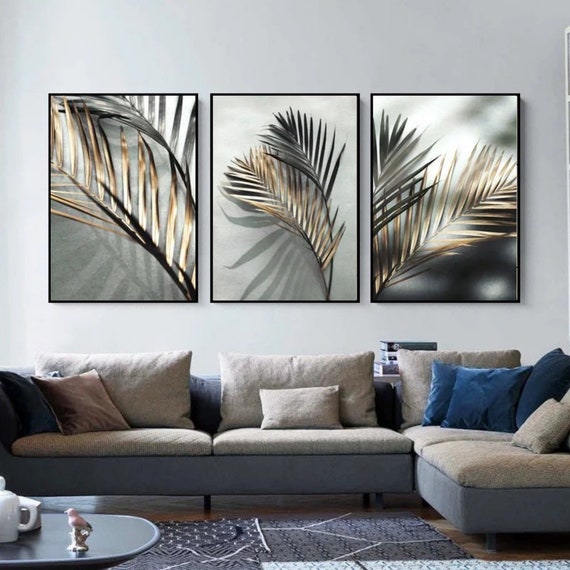 Monstera Leaves Canvas Wall Art, 3 Piece Decor, Botanical Print, Tropical Leaf Prints, Green Palm Leaf Wall Art, Monstera Poster