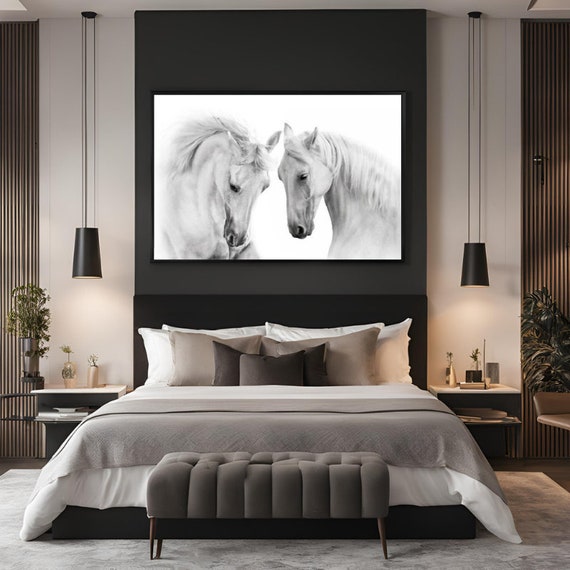 Couple Horse in Love Wall Art White Canvas Painting Modern Animal Canvas Wall Art Large Living Room Modern Painting