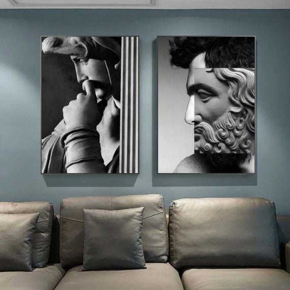 Michelangelo David Statue Wall Art, Black And White Head of David Statue Posters And Prints Wall Art Canvas Painting, Wedding Gift