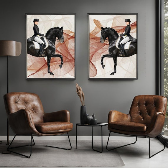Set of 2 Canvas, Modern Black Royal Horses Canvas Wall Art Poster Print,Nordic Scandinavian Ready To Hang
