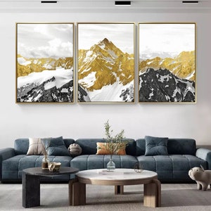 Framed Canvas Wall Art Set of 3 Sage Gold Forest Mountain Nature Landscape Prints Minimalist Modern Art Woodland Nursery Decor