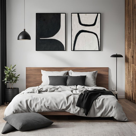 Set of 2 Canvas, Modern Black and White Canvas Wall Art Poster Print,Nordic Scandinavian Ready To Hang